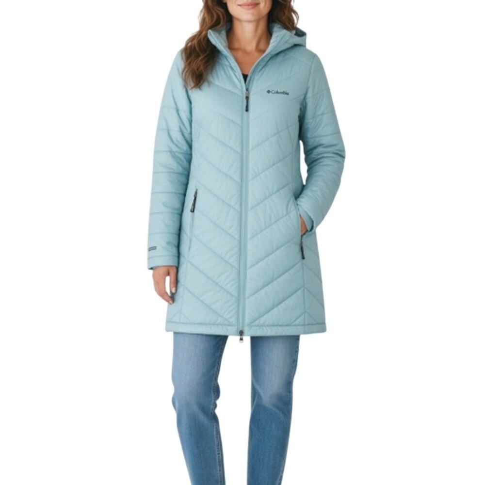 Columbia Heavenly Omni-heat Long Hooded Jacket Sz L Blue Cozy Gorpcore Outdoor